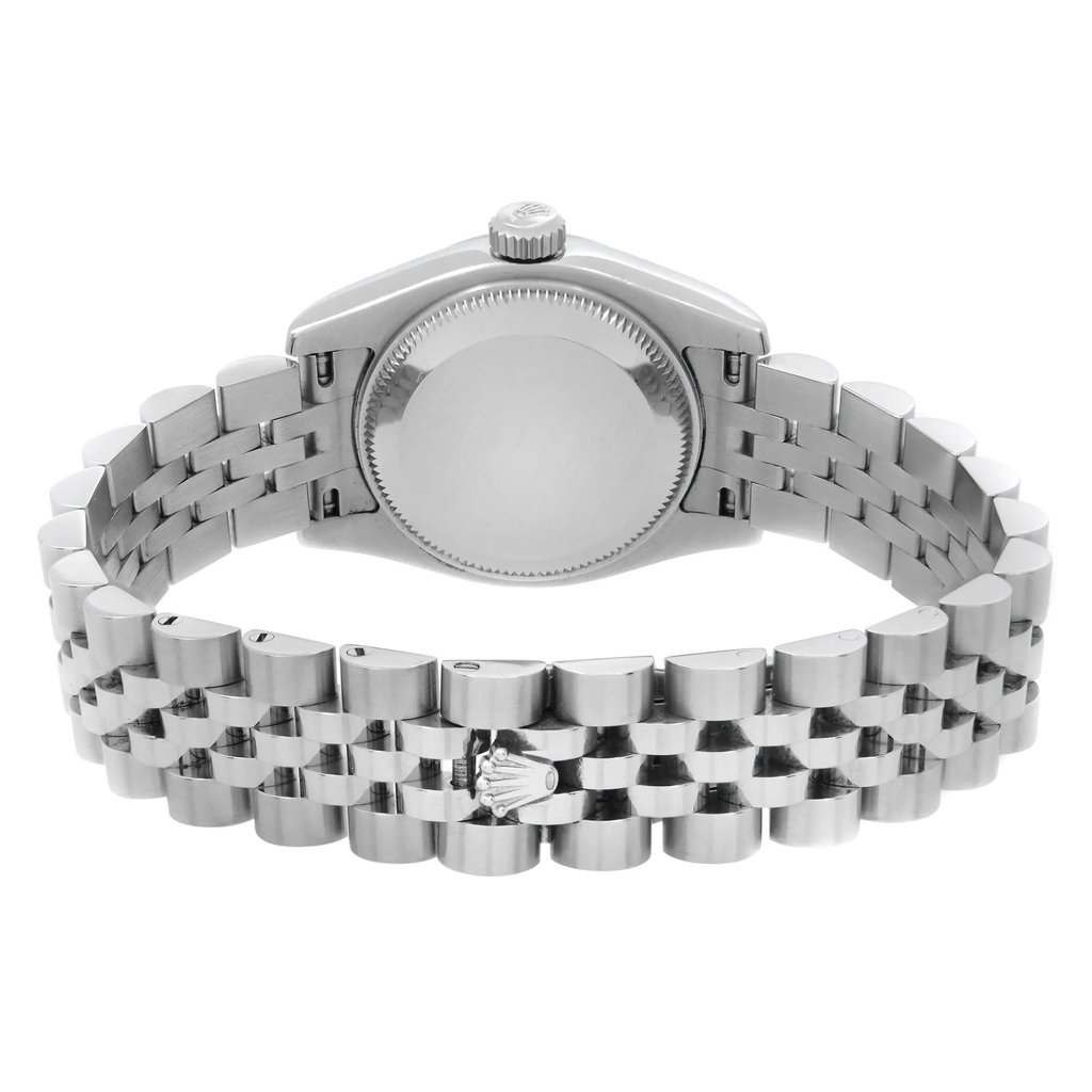 Back View Of Solid Back Case And Closed Stainless Steel Band Of Rolex 179174 Watch Pre Owned Condition