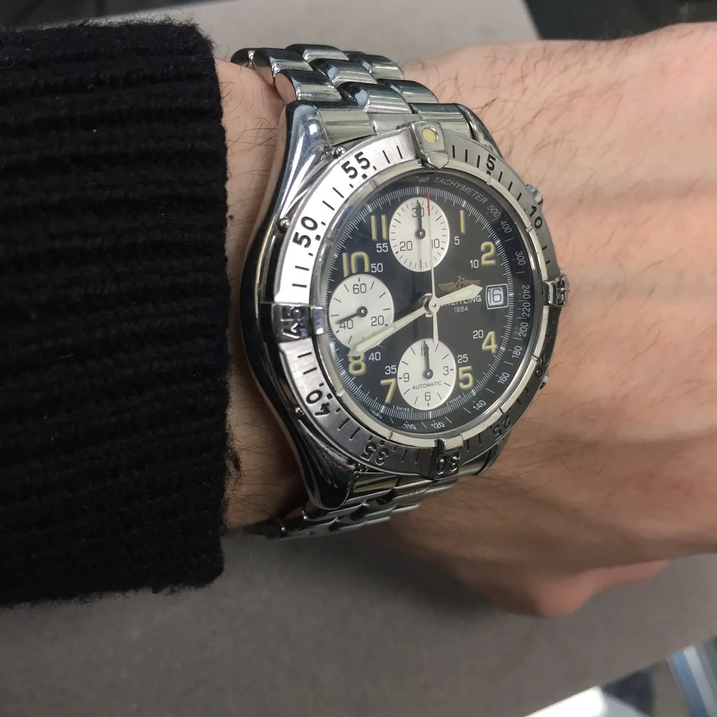 Up Close Front Facing Picture Of Breitling A13035.1 Stainless Steel Watch Pre Owned Condition