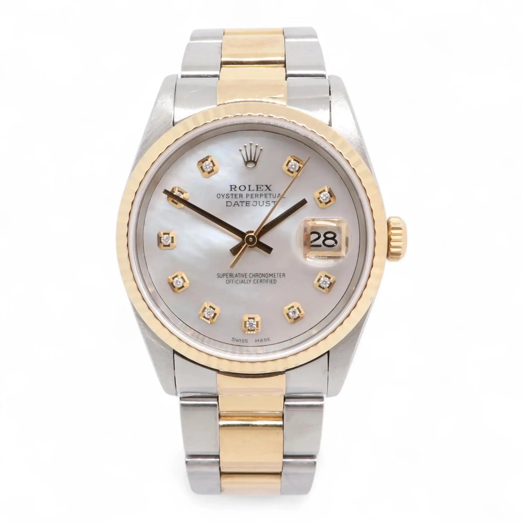 Front Full View Of Rolex 16233 Stainless Steel Watch Pre Owned Condition Fair