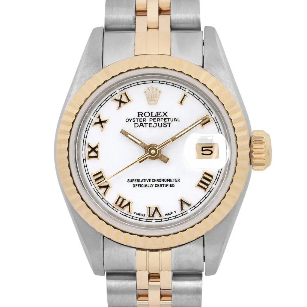 Up Close Front Facing Picture Of Rolex 69173 Stainless Steel Watch Pre Owned Condition