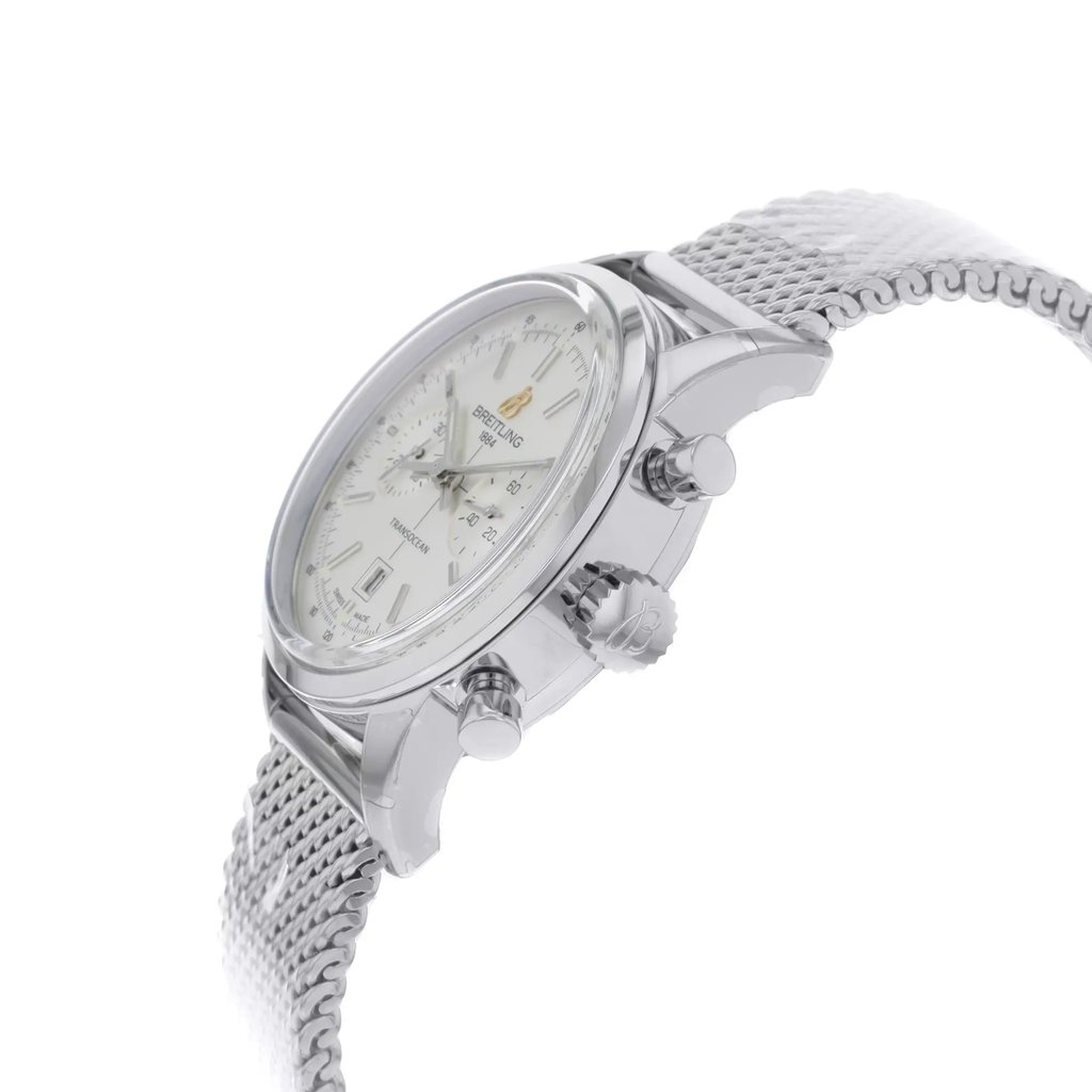 View Of Crown Facing Side Of Breitling A4131012/G757-171A Stainless Steel Watch Display Model Condition