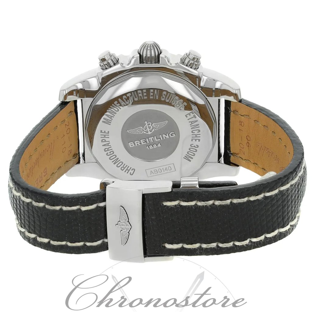 Back View Of {Caseback} Back Case And Closed Leather Band Of Breitling AB0140 Watch Unworn Condition