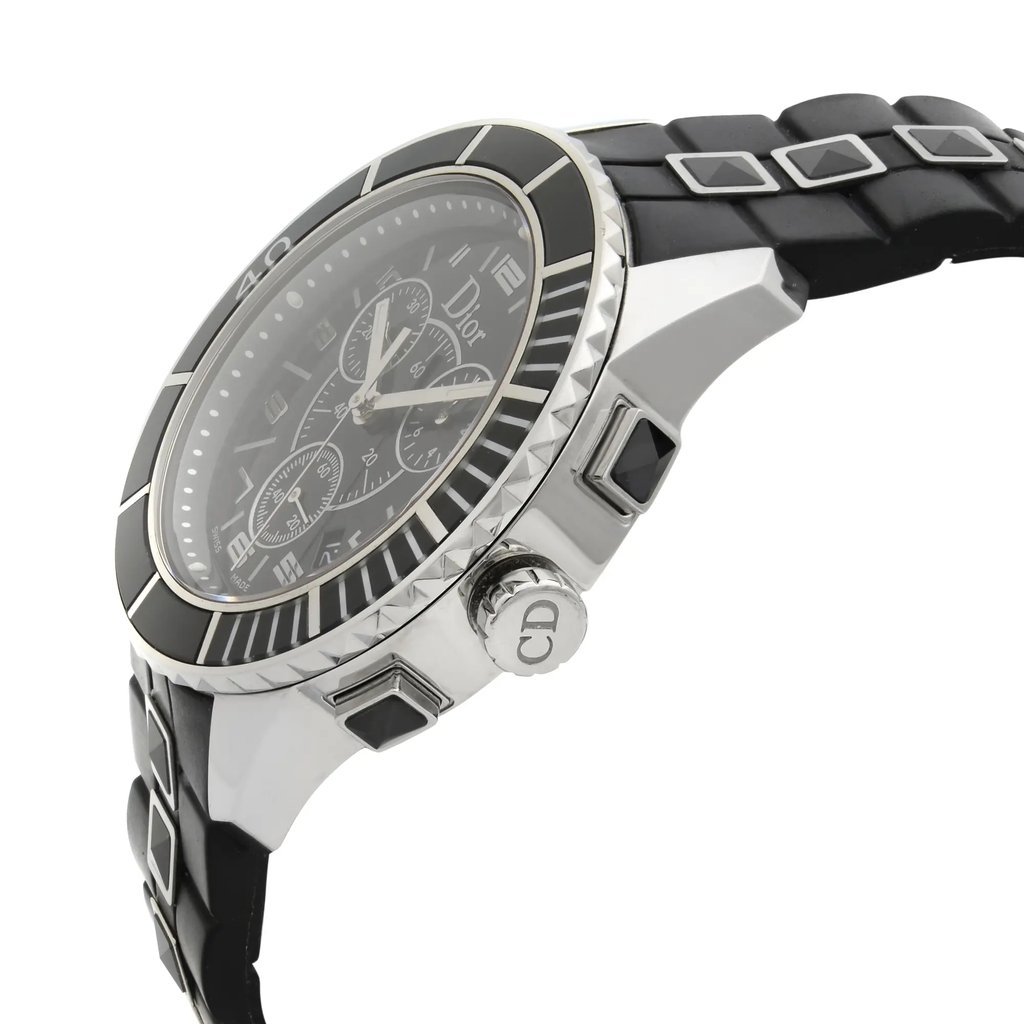 View Of Crown Facing Side Of Dior CD114317 Stainless Steel Watch Pre Owned Condition
