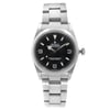 An image of a Wristwatch by Rolex. This Pre Owned item is designed for Men, featuring a Luxury style. It has a Mechanical (Automatic) movement and an Analog display with a Black dial color. The indices include 12-Hour Dial,Non-Numeric Hour Marks. The band is made of Stainless Steel and the case is made of Stainless Steel. The watch has a Round shape with a case size of 36 mm and a case thickness of 11 mm.