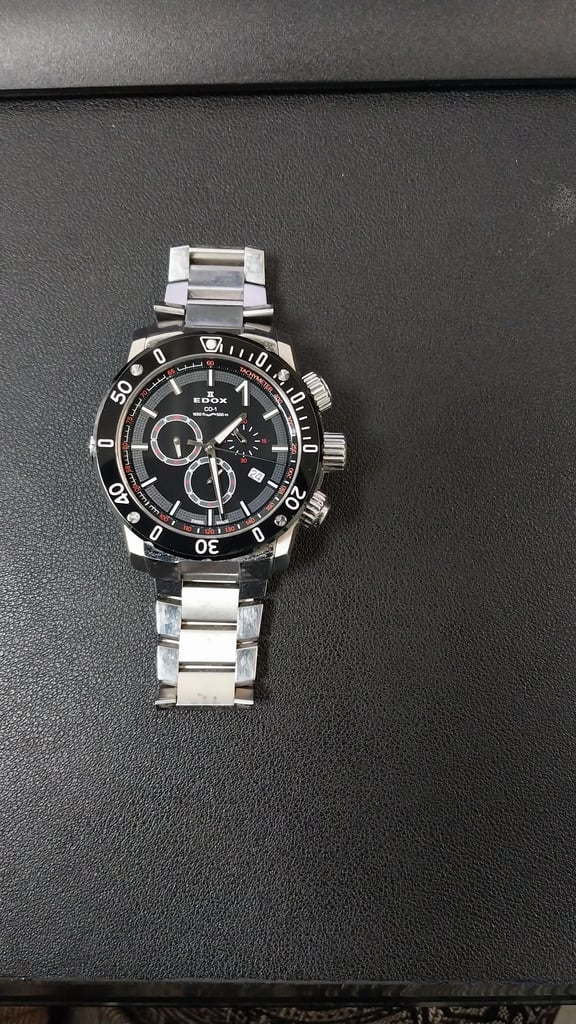 Front Full View Of Edox 10221 3M NIN Stainless Steel Watch Pre Owned Condition {Product Condition}