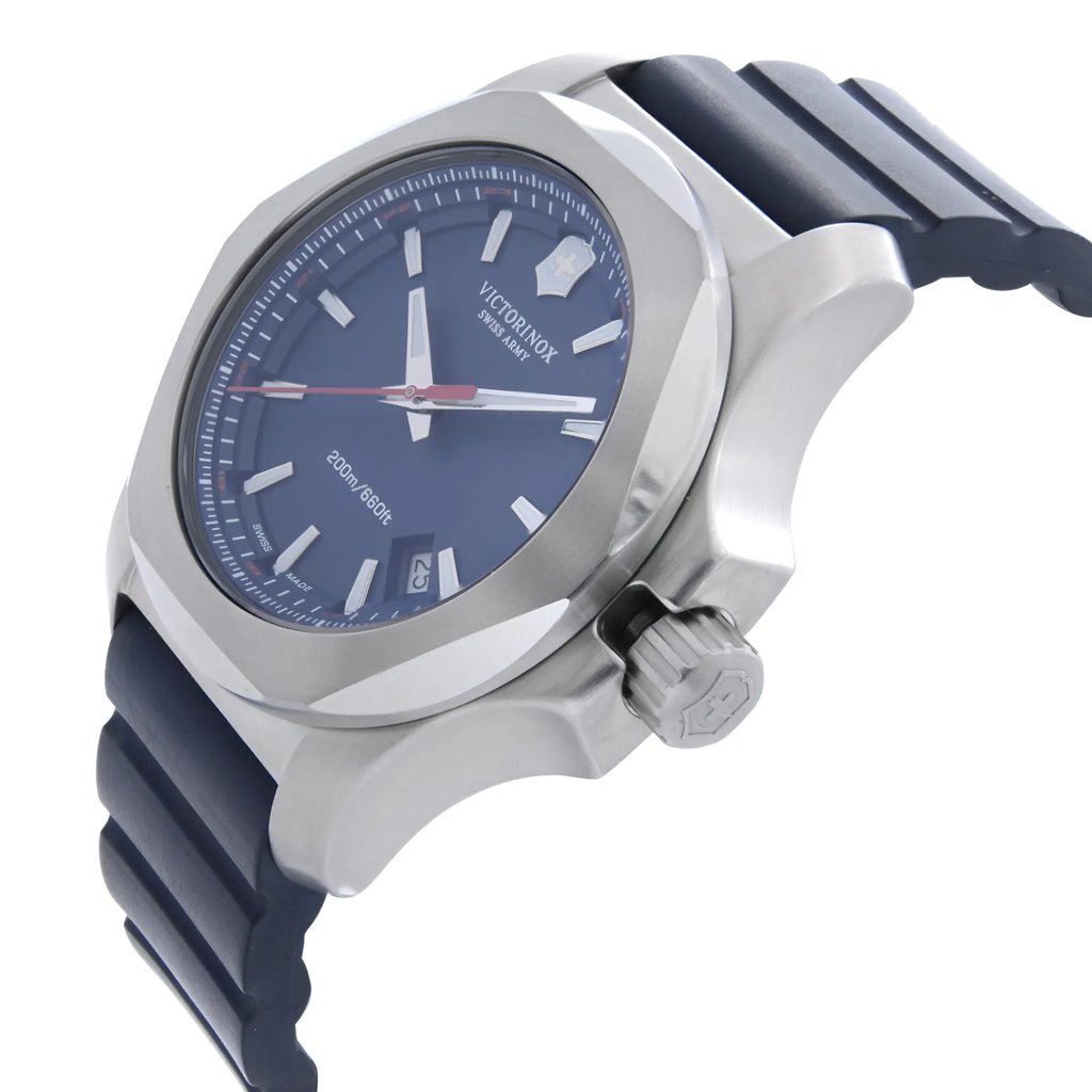 View Of Crown Facing Side Of Victorinox 241688.1 Stainless Steel Watch Display Model Condition