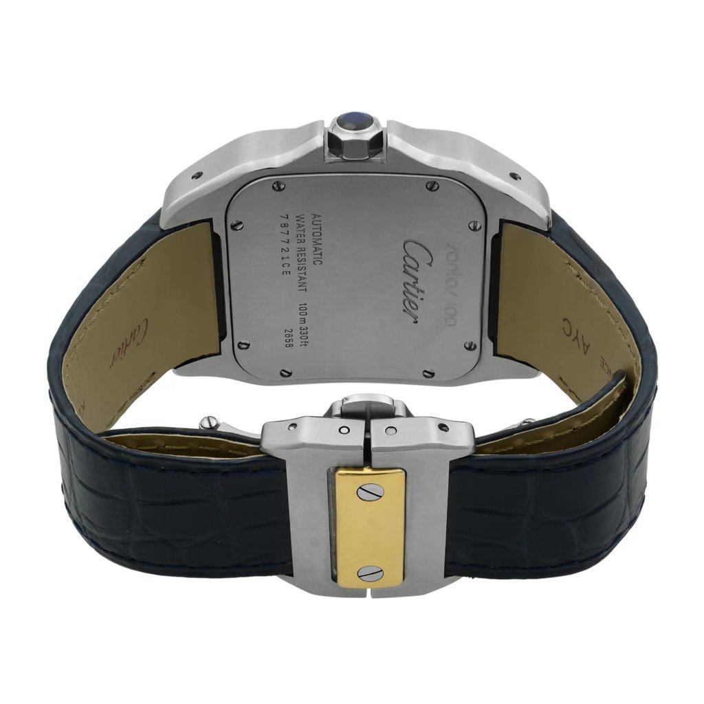 Back View Of {Caseback} Back Case And Closed Leather Band Of Cartier W20072X7 Watch Pre Owned Condition