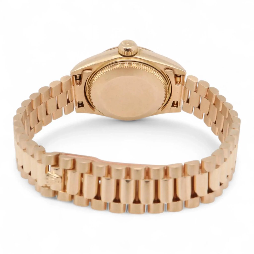 Back View Of Screwback Back Case And Closed Yellow Gold Band Of Rolex 69178 Watch Pre Owned Condition