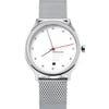 An image of a Wristwatch by Mondaine. This Display Model item is designed for Men, featuring a Casual,Classic style. It has a Quartz movement and an Analog display with a White dial color. The indices include 12-Hour Dial,Arabic Numerals. The band is made of Stainless Steel and the case is made of Stainless Steel. The watch has a Round shape with a case size of 40 mm and a case thickness of 8 mm.