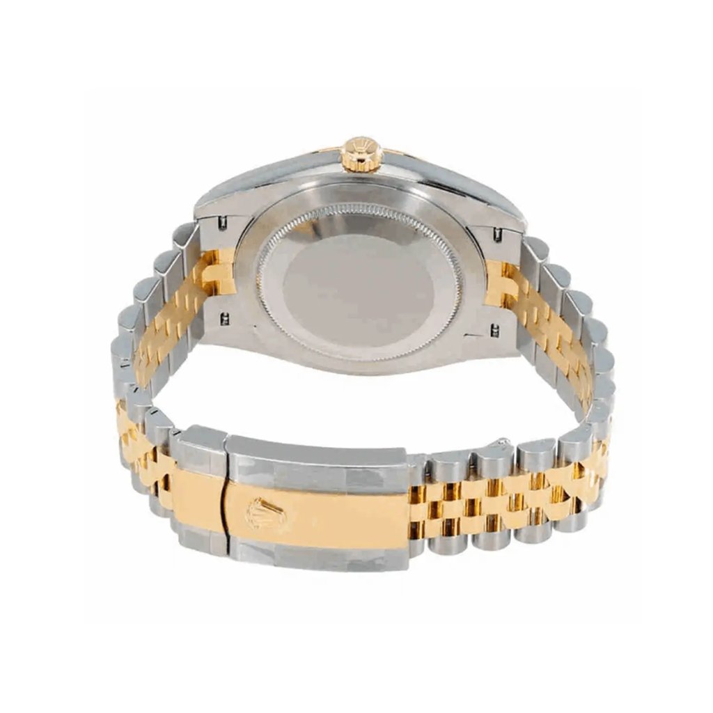 Back View Of {Caseback} Back Case And Closed Stainless and Solid Gold Band Of Rolex 126303 Watch Unworn Condition