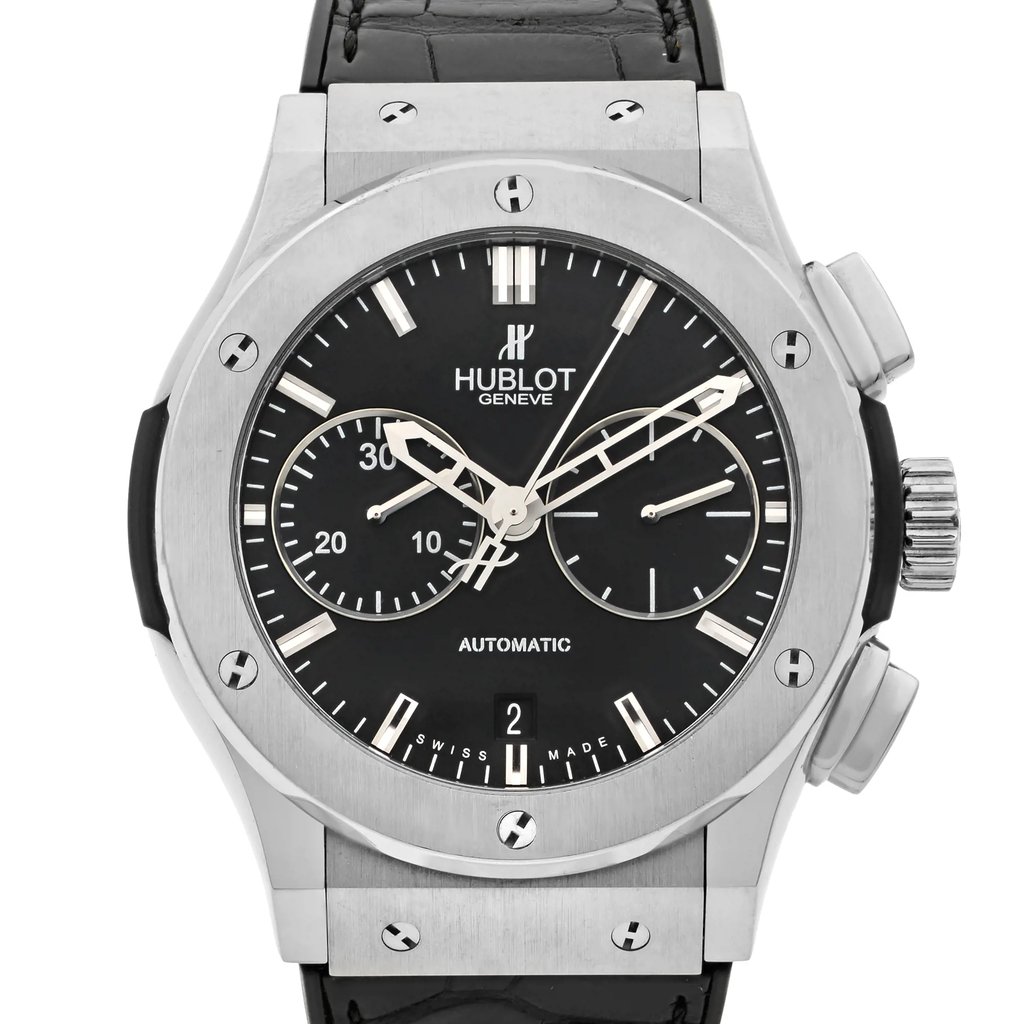 Up Close Front Facing Picture Of Hublot 521.NX.1170.LR Titanium Watch Pre Owned Condition