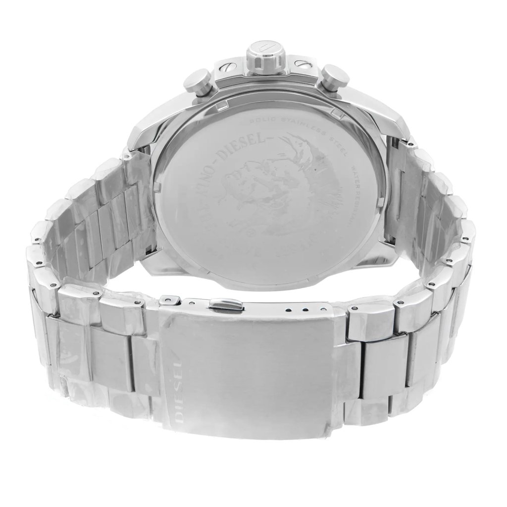 Back View Of Solid Back Case And Closed Stainless Steel Band Of Diesel DZ4308 Watch Display Model Condition