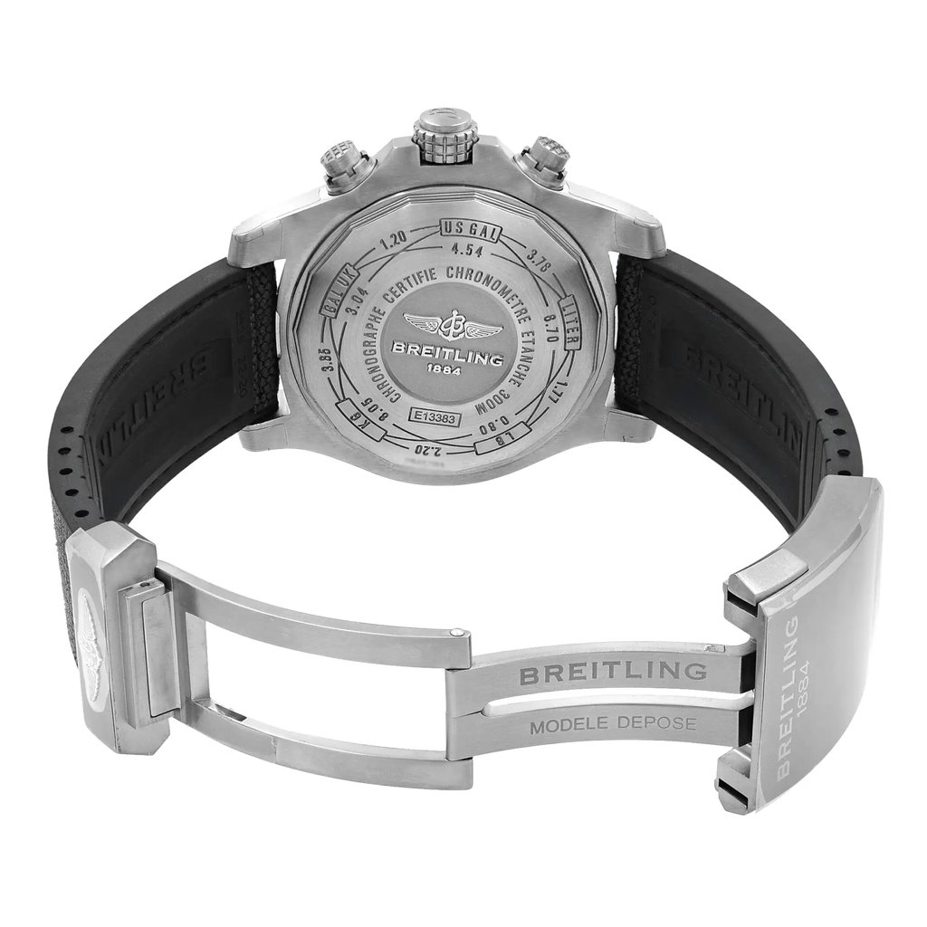 Back View Of {Caseback} Back Case And Open Rubber Band Of Breitling E1338310/M536-253S Watch Display Model Condition