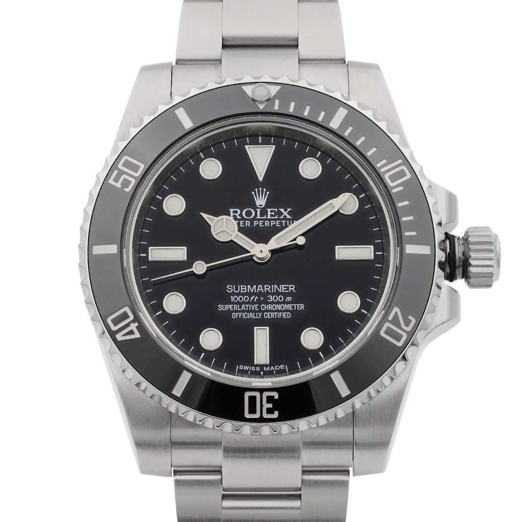 Up Close Front Facing Picture Of Rolex 114060 Stainless Steel Watch Pre Owned Condition