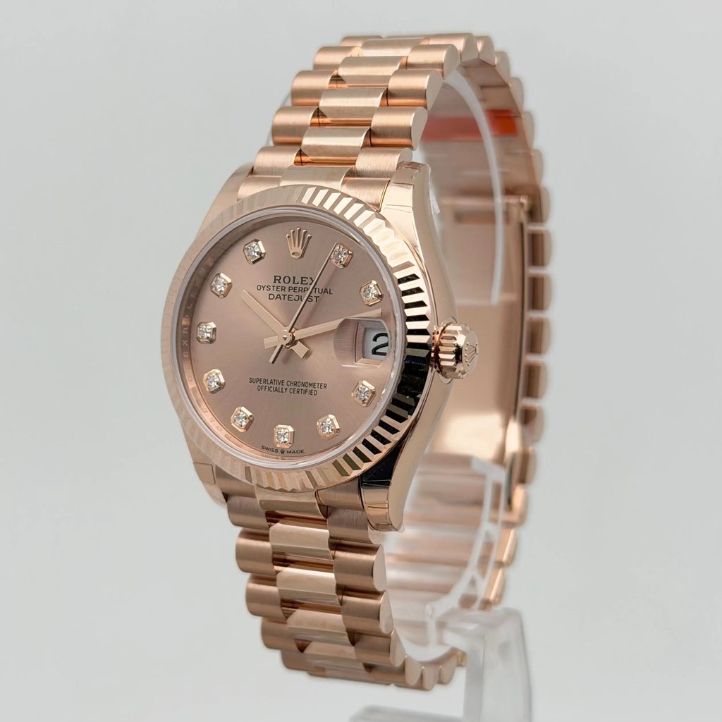 View Of Crown Facing Side Of Rolex 278275 Rose Gold Watch New Condition