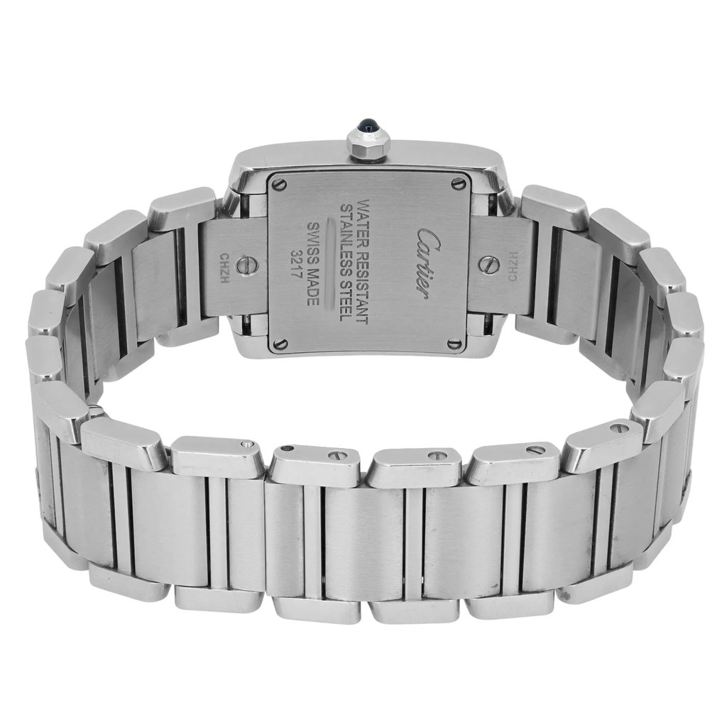 Back View Of Screwback Back Case And Closed Stainless Steel Band Of Cartier W4TA0008 Watch Pre Owned Condition
