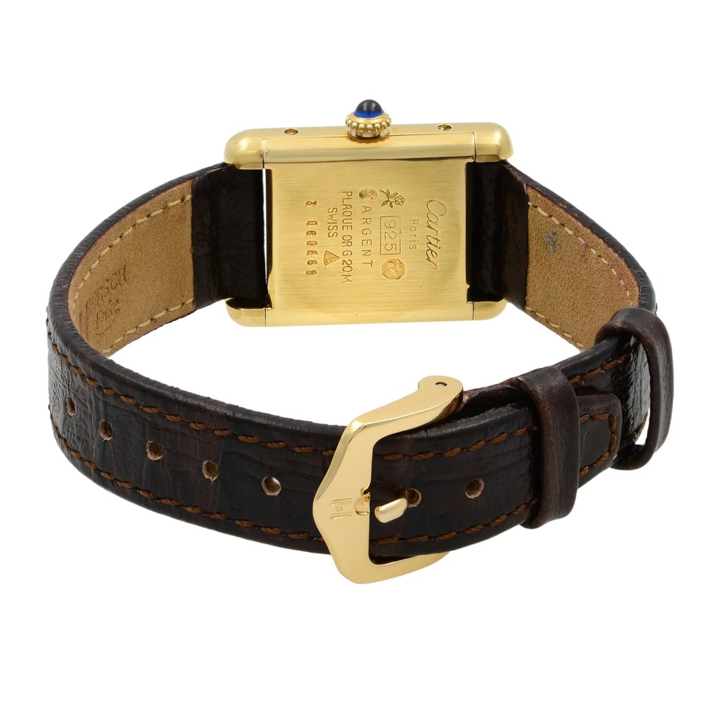 Back View Of Solid Back Case And Closed Leather Band Of Cartier NA Watch Pre Owned Condition