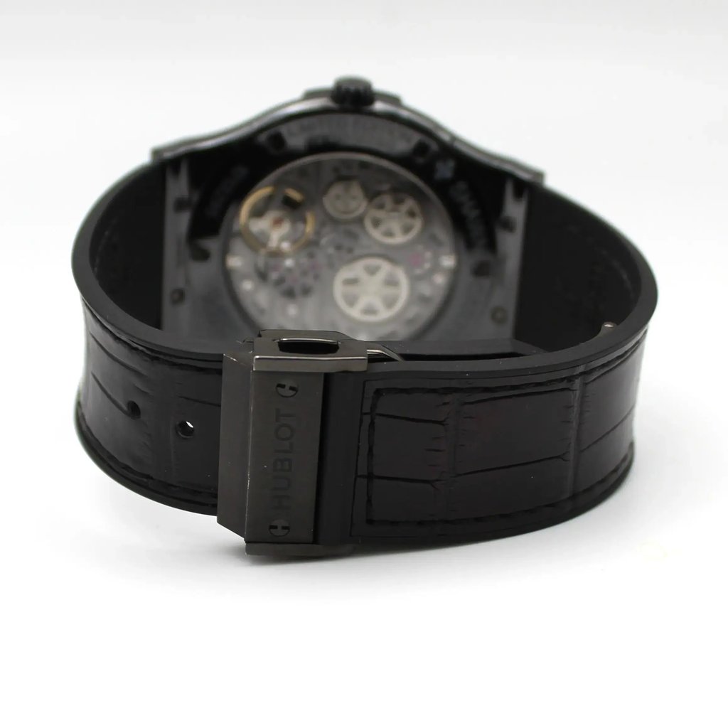 Back View Of Exhibition Back Case And Closed Rubber Band Of Hublot 515.CM.1040.LR.SHC13 Watch Pre Owned Condition
