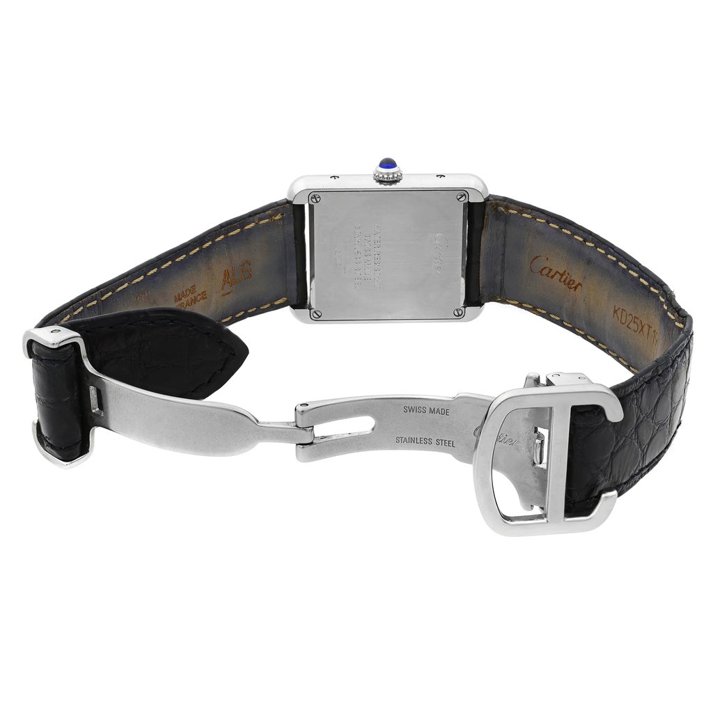 Back View Of Screwback Back Case And Open Leather Band Of Cartier W5200005 Watch Pre Owned Condition