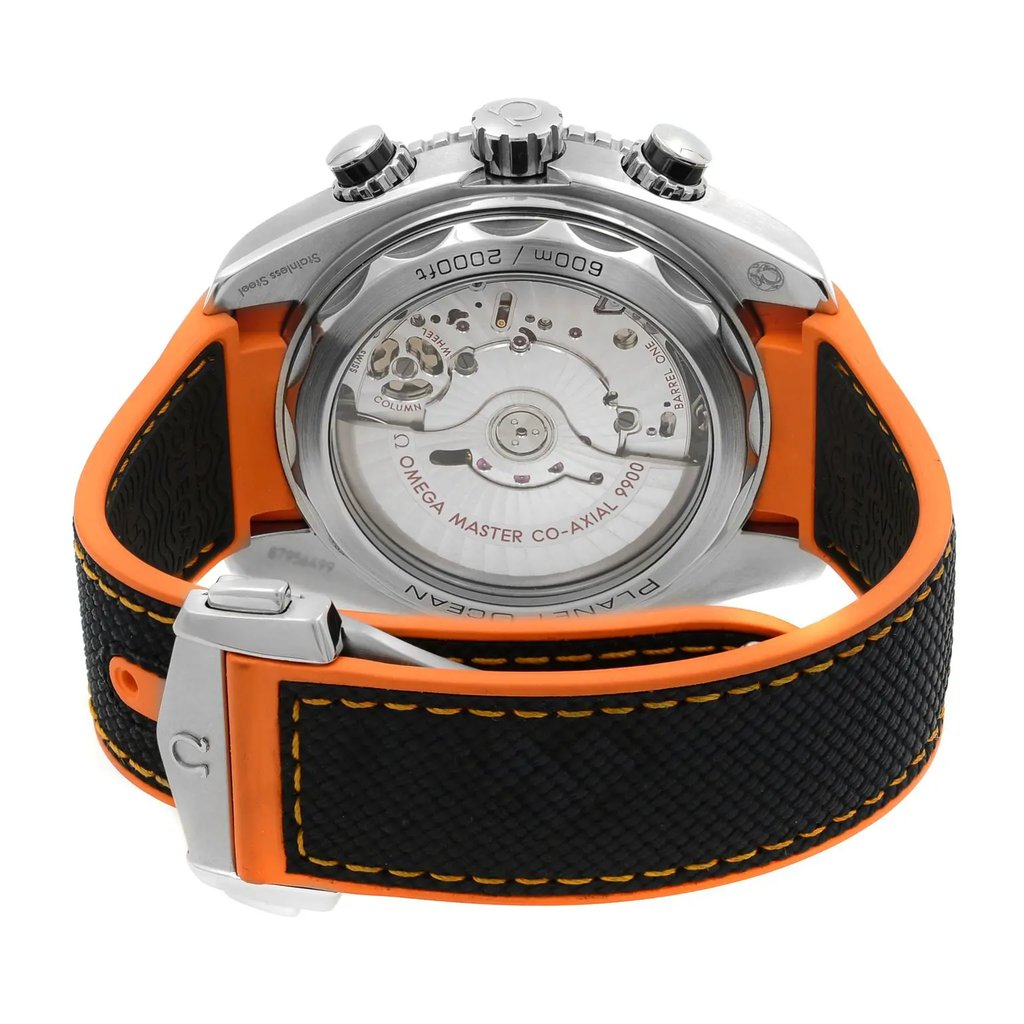 Back View Of {Caseback} Back Case And Closed Rubber Band Of OMEGA 215.32.46.51.01.001 Watch Unworn Condition