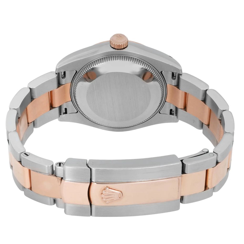 Back View Of {Caseback} Back Case And Closed Stainless Steel,Rose Gold Band Of Rolex 178241 Watch Pre Owned Condition