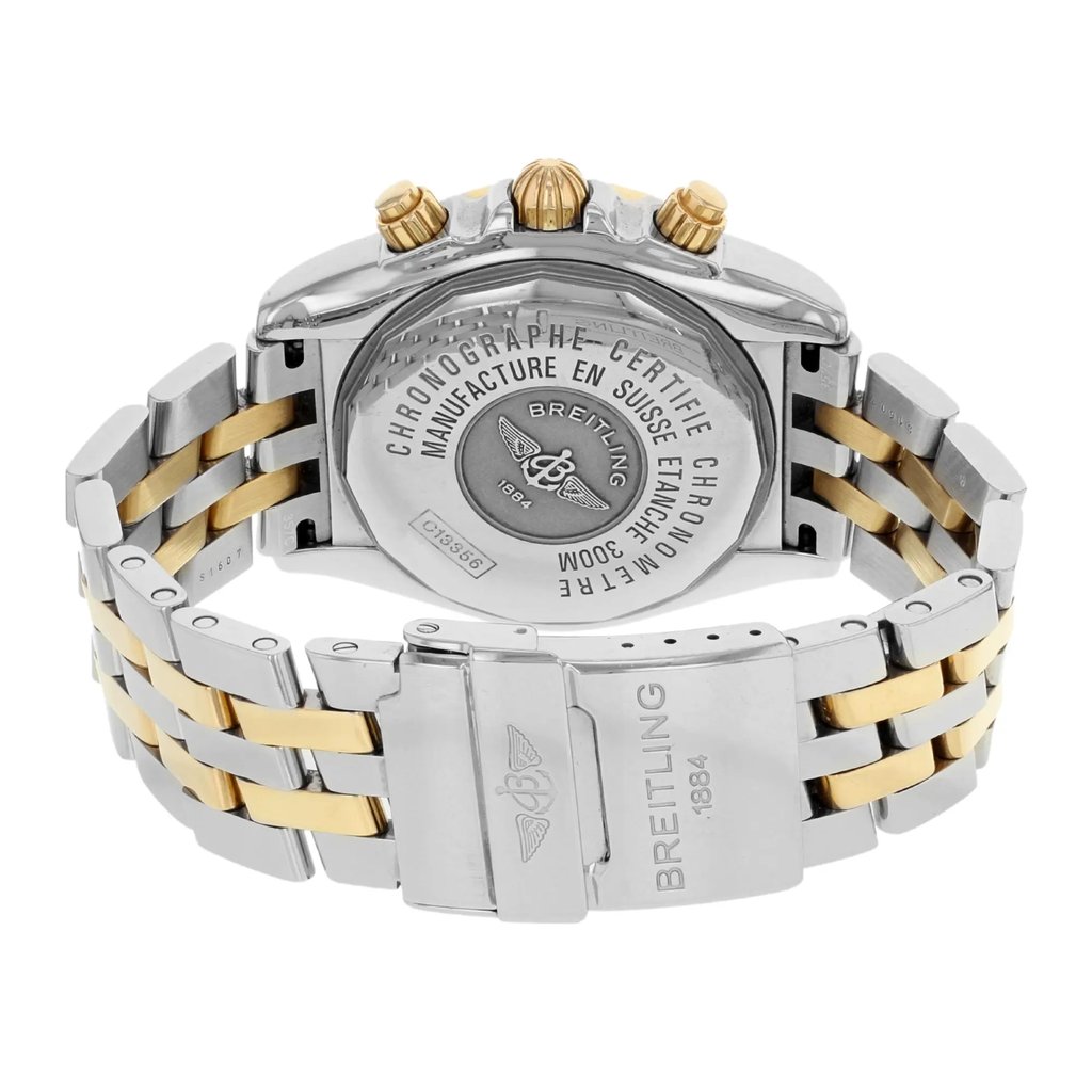Back View Of {Caseback} Back Case And Closed Stainless and Solid Gold Band Of Breitling C13356 Watch Pre Owned Condition
