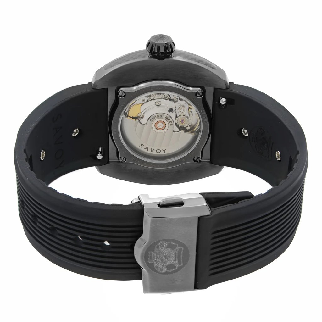 Back View Of Exhibition Back Case And Closed Rubber Band Of Savoy F8202H.02E.RB01 Watch Pre Owned Condition