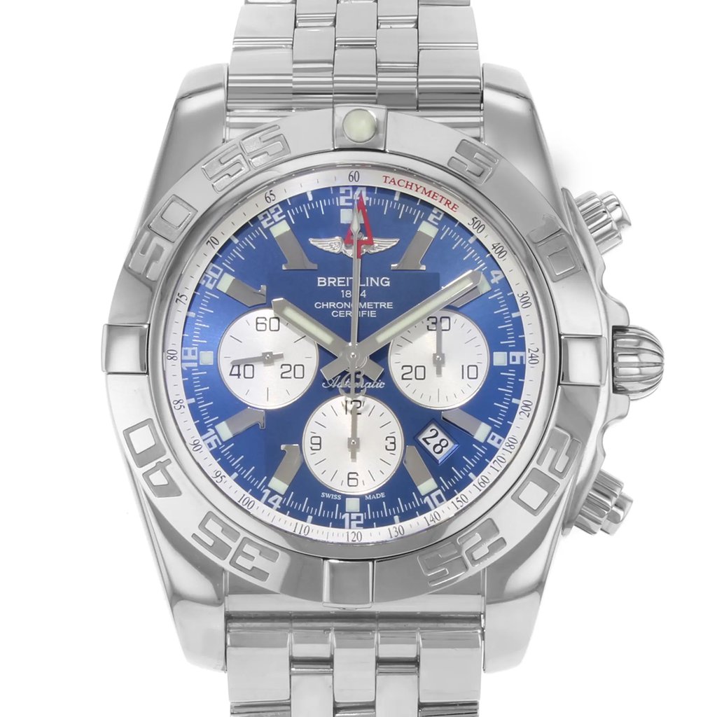 Up Close Front Facing Picture Of Breitling AB041012/C834-383A Stainless Steel Watch Display Model Condition