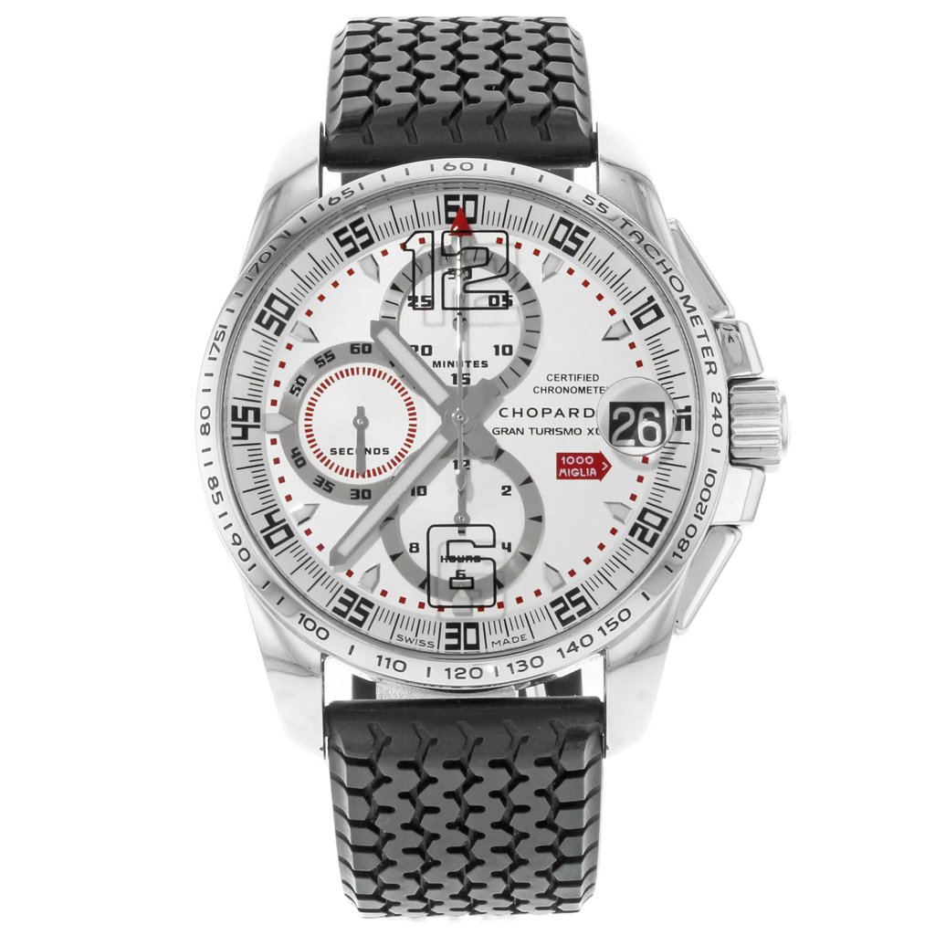 Front Full View Of Chopard 168459-3009 Stainless Steel Watch Pre Owned Condition {Product Condition}