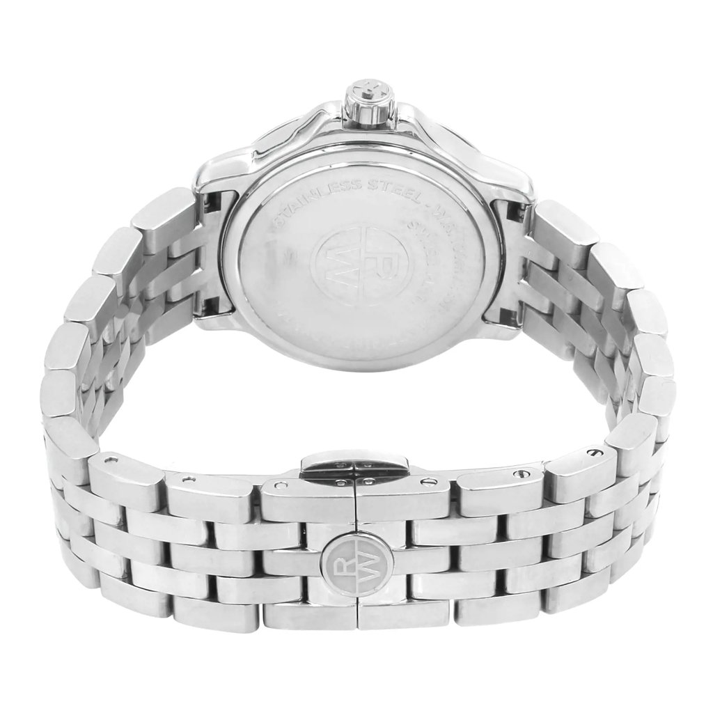 Back View Of Snap Back Case And Closed Stainless Steel Band Of RAYMOND WEIL 5599-ST-20001 Watch Pre Owned Condition