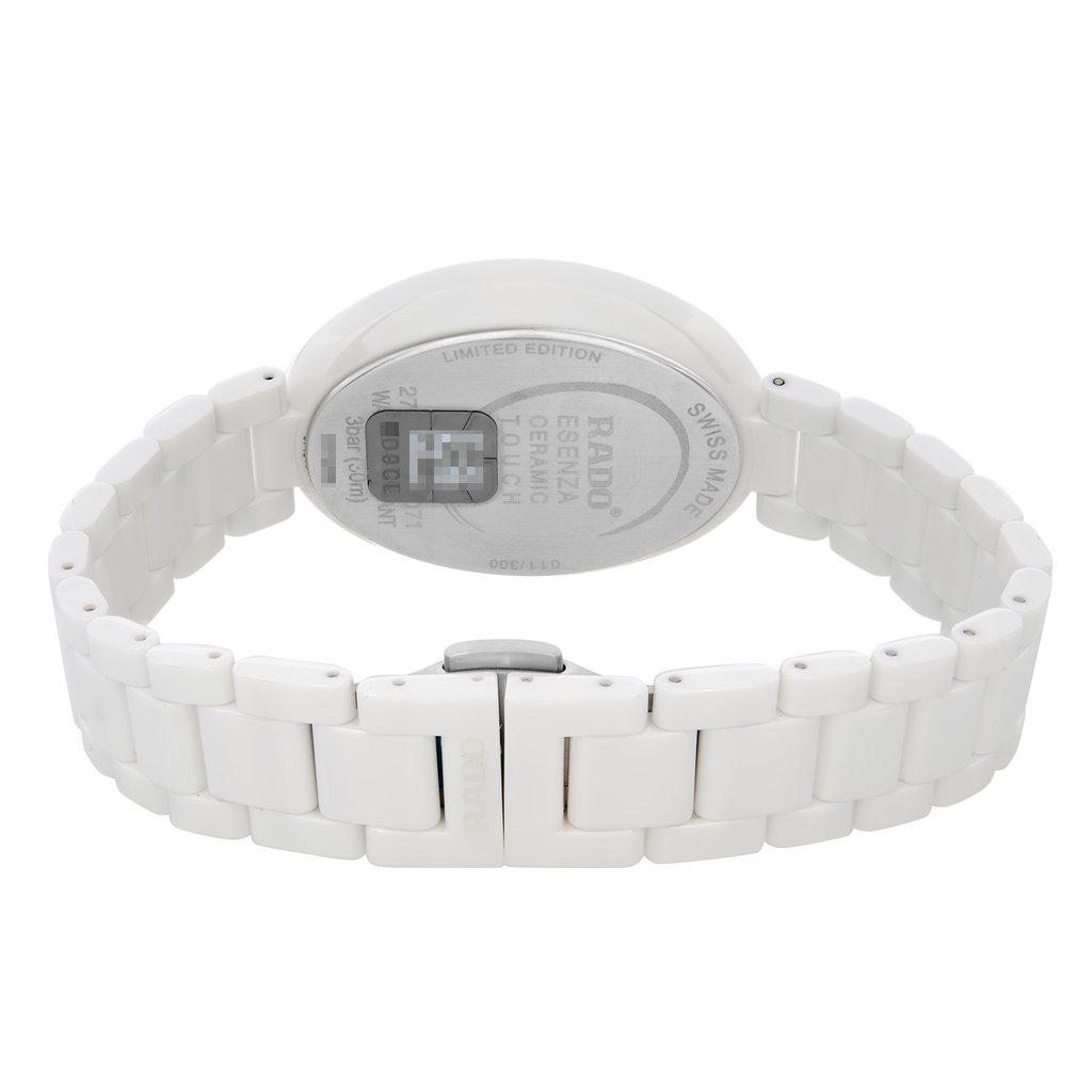 Back View Of Snap Back Case And Closed Ceramic Band Of Rado R53042712 Watch Unworn Condition
