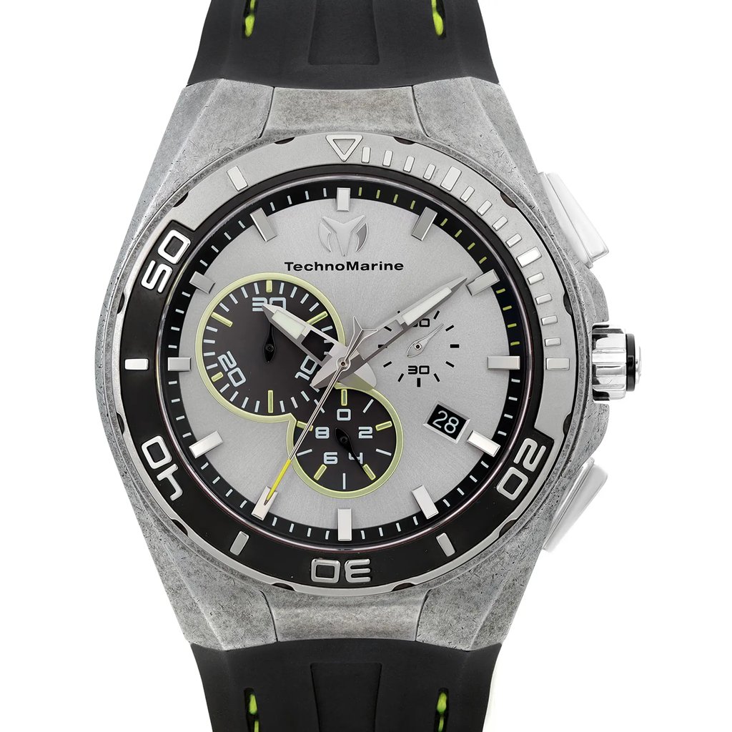 Up Close Front Facing Picture Of TechnoMarine 112008 Stainless Steel Watch Pre Owned Condition