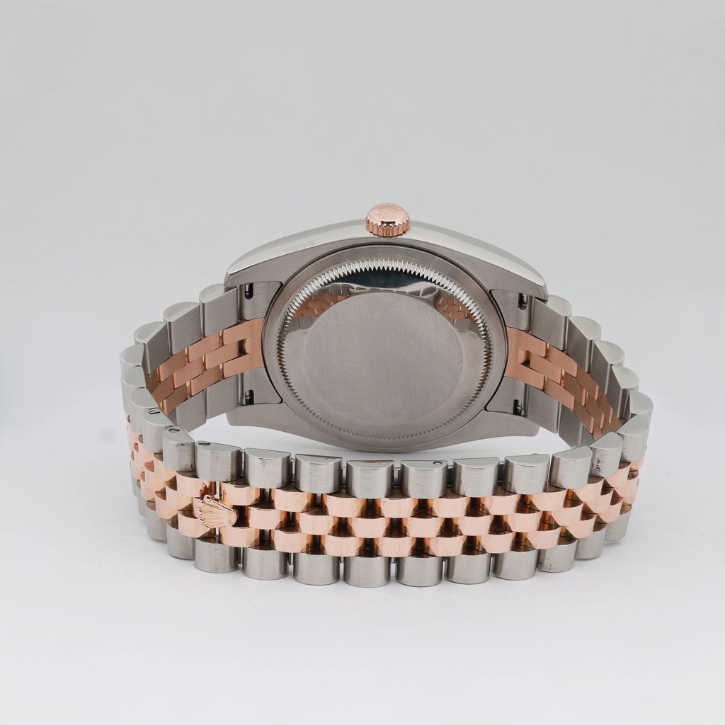 Back View Of Solid Back Case And Closed Stainless Steel,Rose Gold Band Of Rolex 116231 Watch Pre Owned Condition