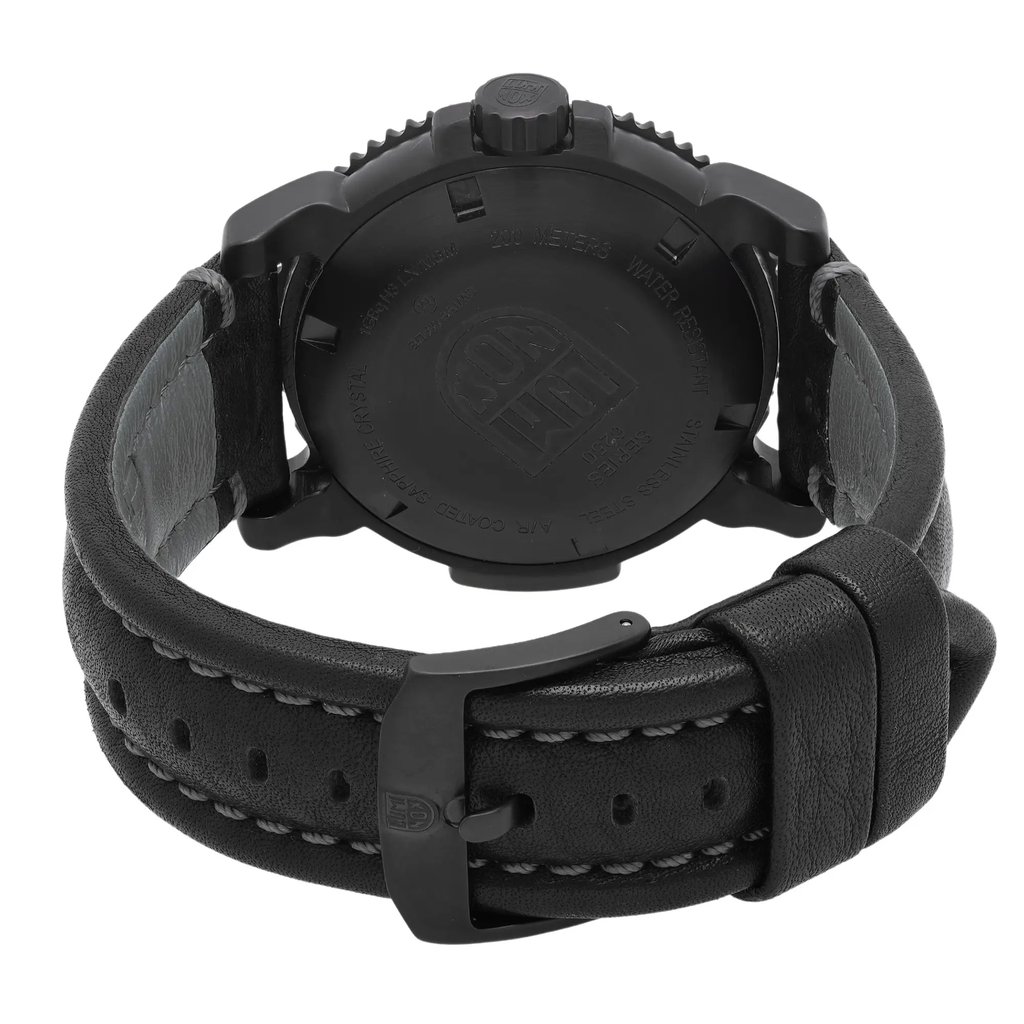 Back View Of Solid Back Case And Closed Leather Band Of Luminox XS.6251.BO Watch Display Model Condition