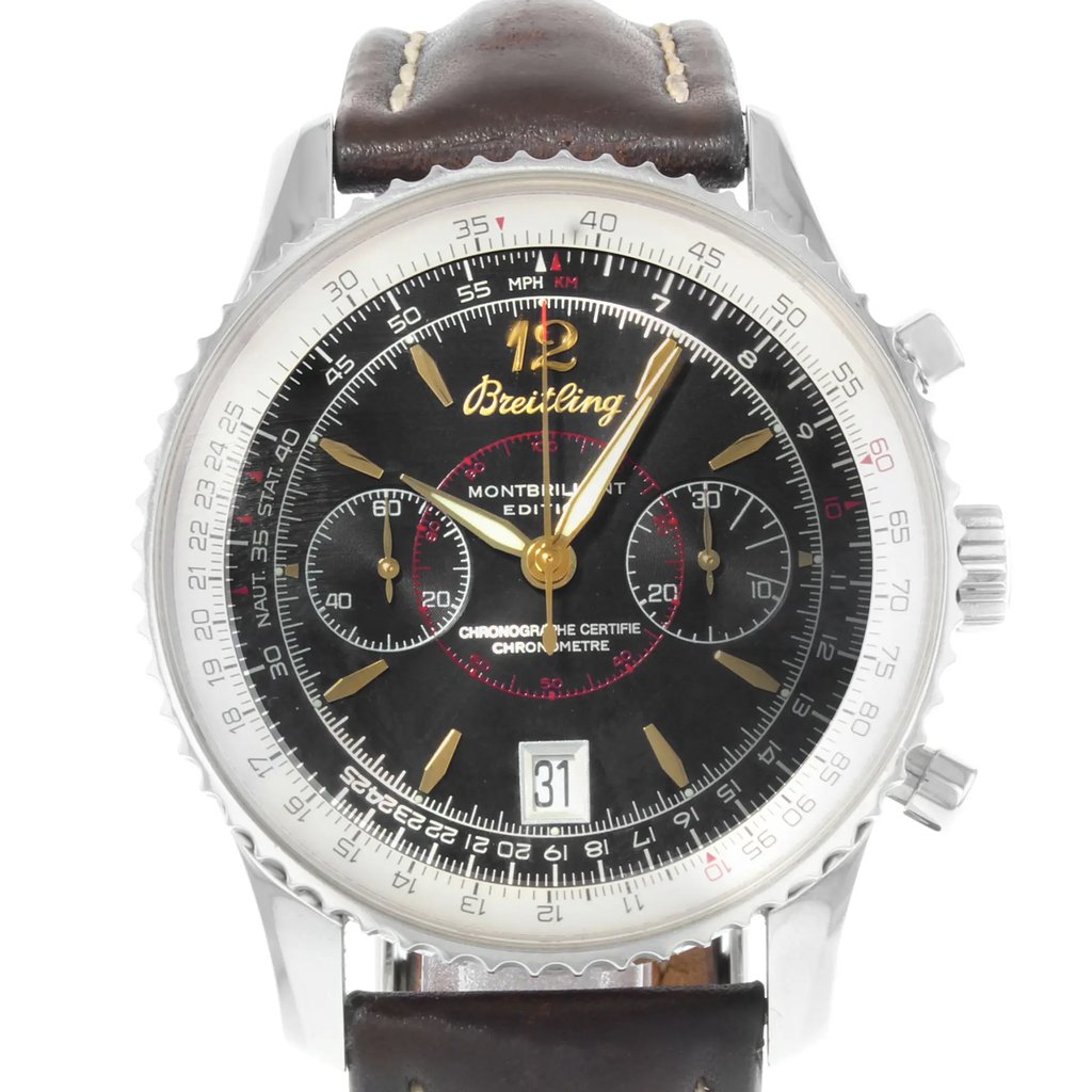 Up Close Front Facing Picture Of Breitling A48330 Stainless Steel Watch Pre Owned Condition