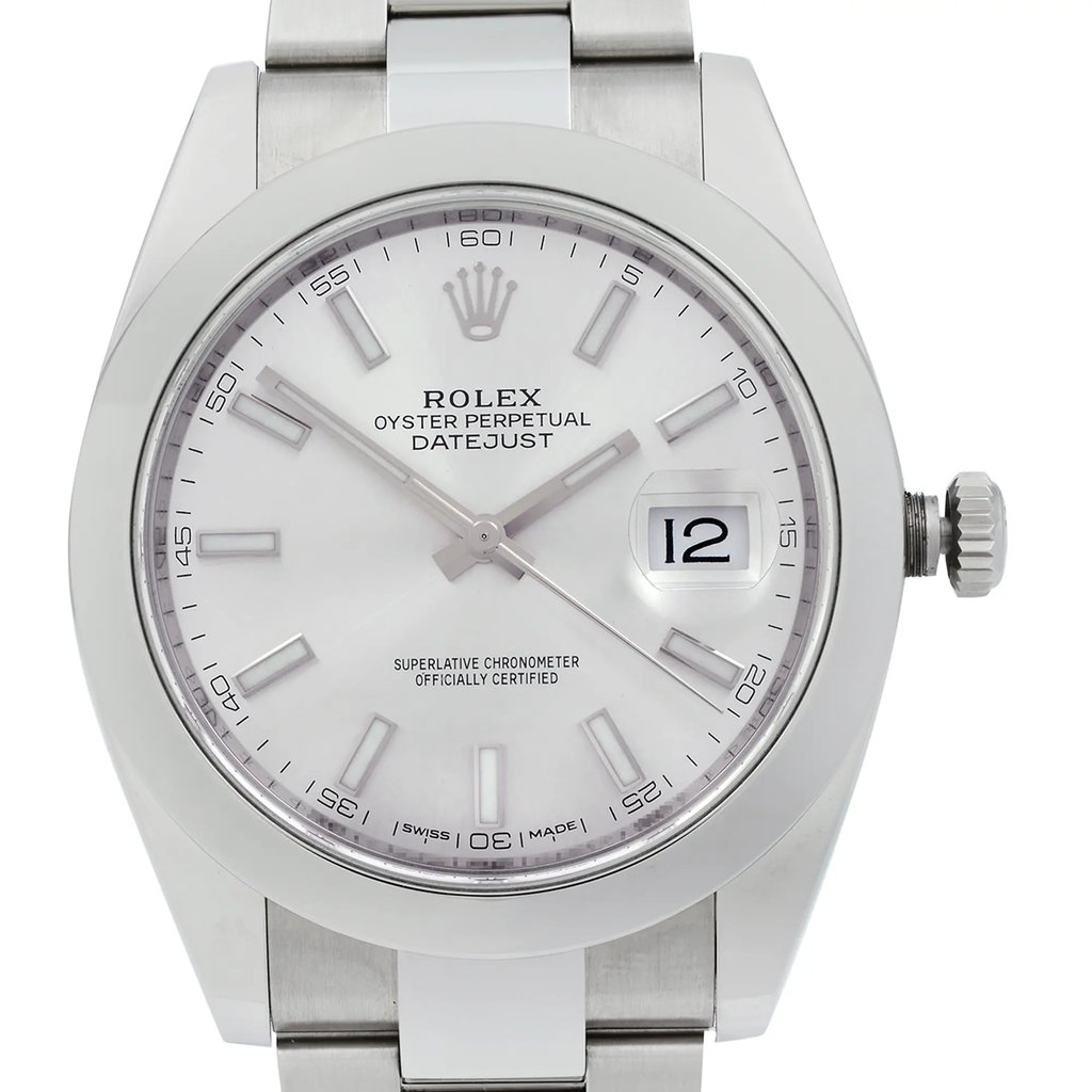 Up Close Front Facing Picture Of Rolex 126300-0003 Stainless Steel Watch Unworn Condition