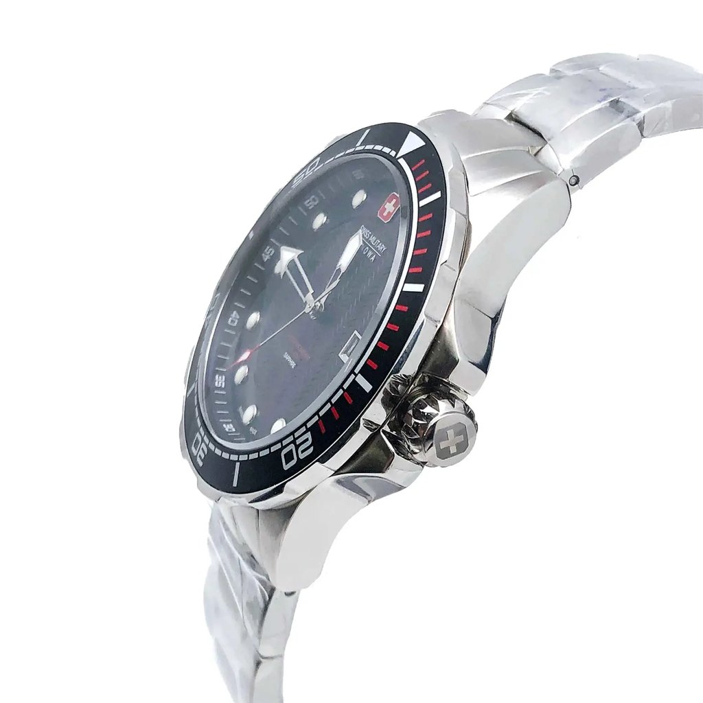 View Of Crown Facing Side Of Swiss Military Hanowa 06-5315.04.007 Stainless Steel Watch Unworn Condition
