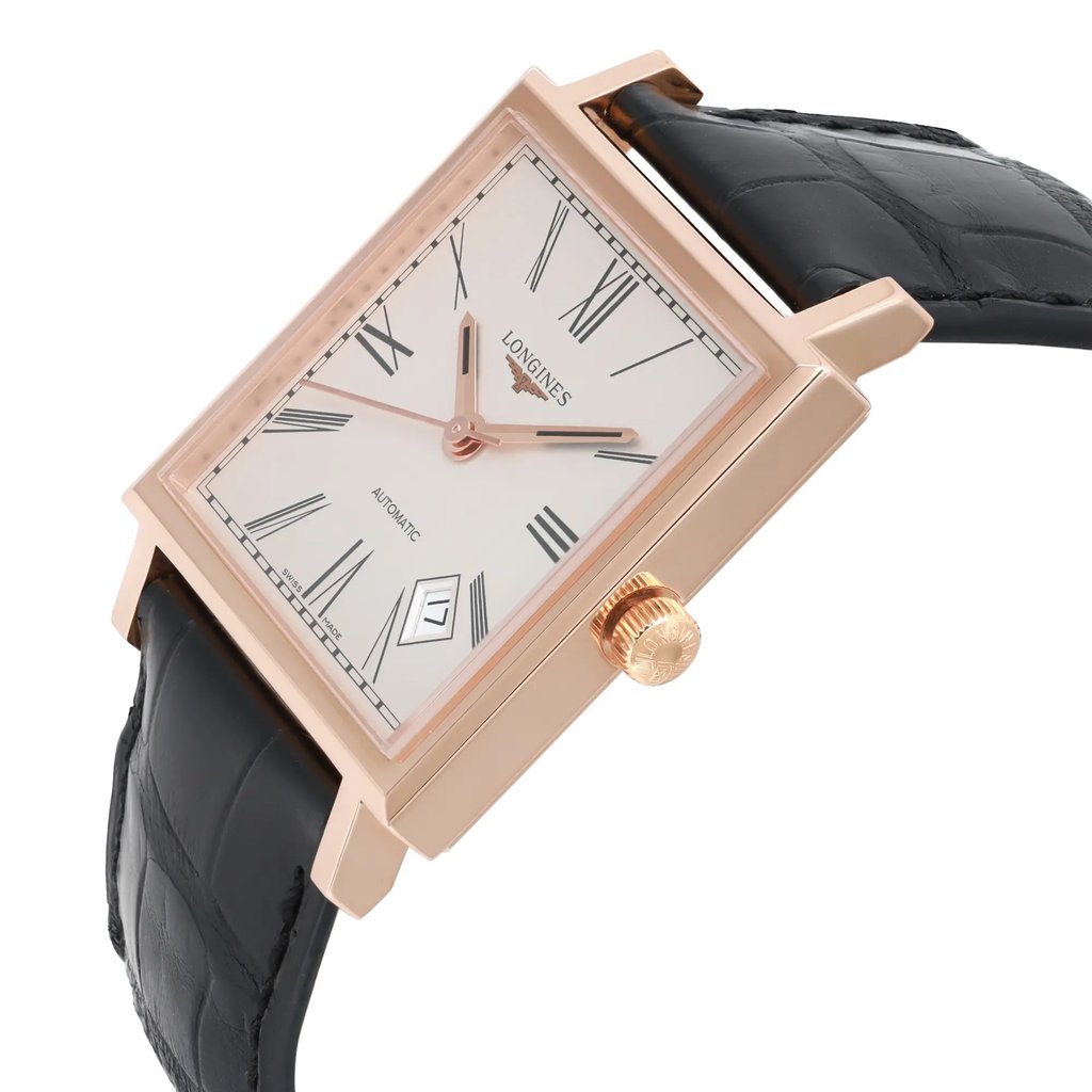 View Of Crown Facing Side Of Longines L2.792.8.71.0 Rose Gold Watch Pre Owned Condition