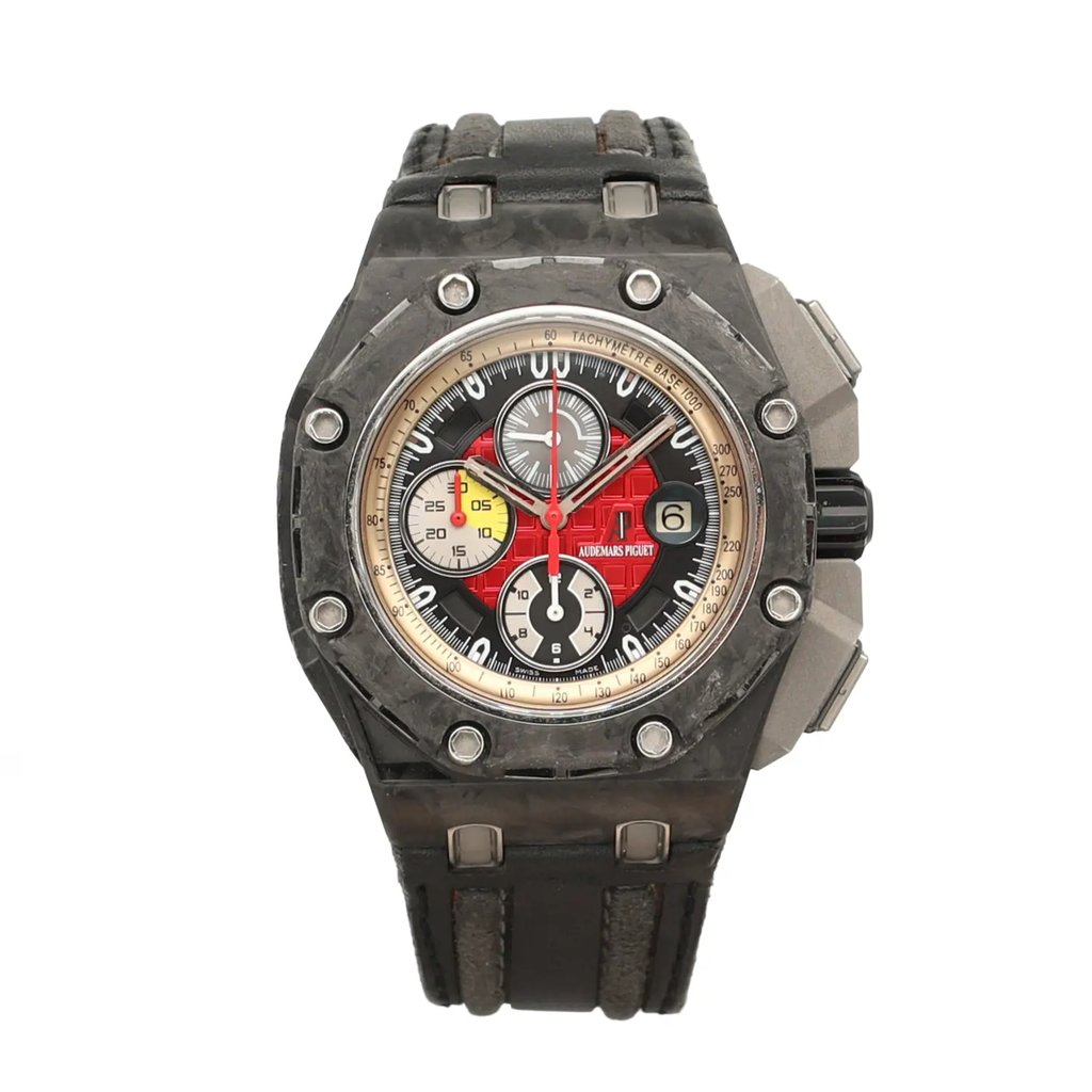 Front Full View Of Audemars Piguet 26290IO Carbon Fiber Watch Pre Owned Condition Fair