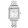 An image of a Wristwatch by Shinola. This Pre Owned item is designed for Women, featuring a Dress/Formal style. It has a Quartz movement and an Analog display with a White dial color. The indices include 12-Hour Dial,Arabic Numerals,Multi Dial. The band is made of Stainless Steel and the case is made of Stainless Steel. The watch has a Square shape with a case size of 28 mm and a case thickness of 8.5 mm.