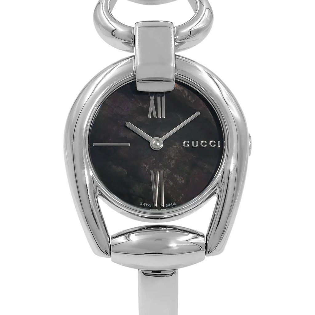 Up Close Front Facing Picture Of Gucci YA139503 Stainless Steel Watch Unworn Condition