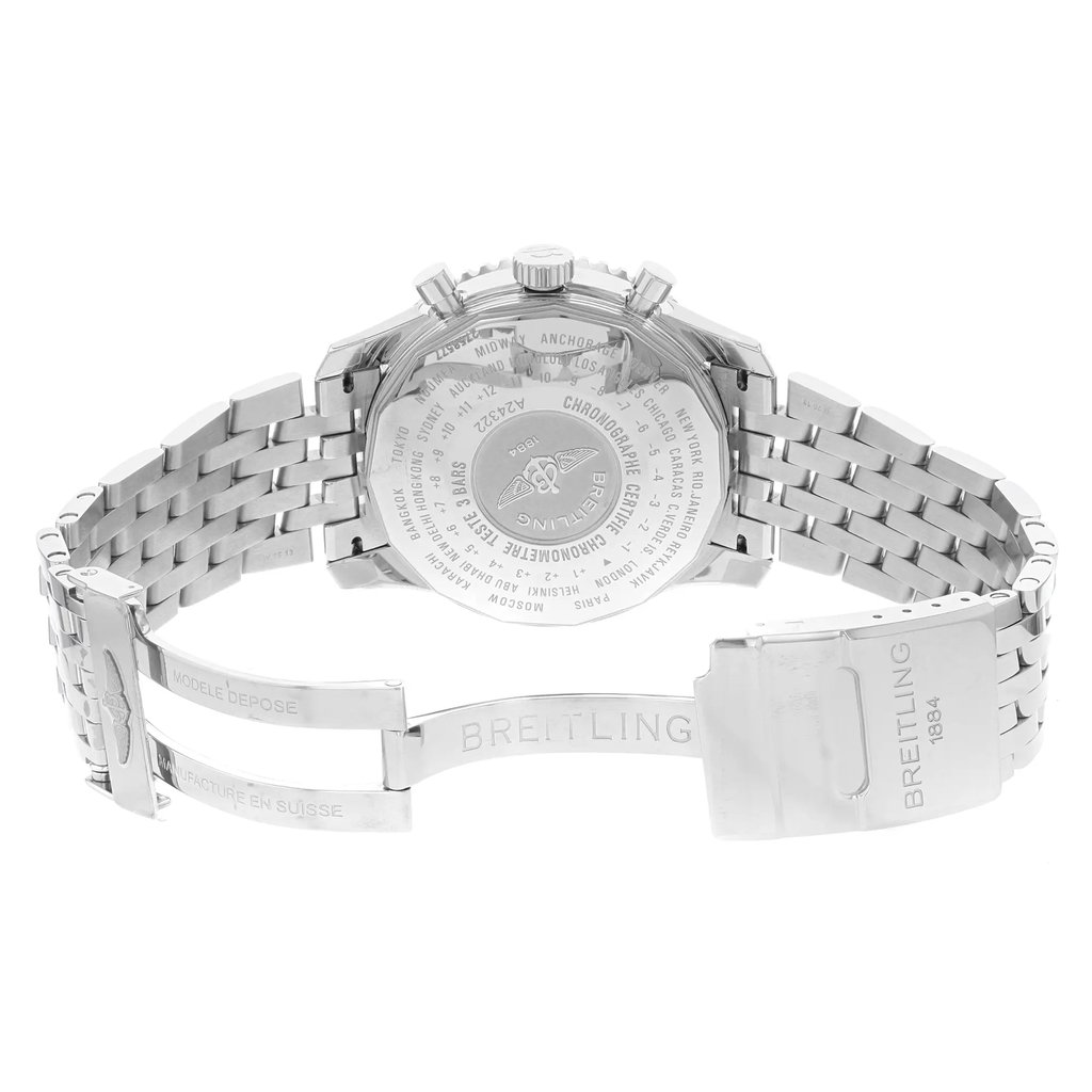 Back View Of {Caseback} Back Case And Open Stainless Steel Band Of Breitling A2432212/C651-443A Watch Display Model Condition