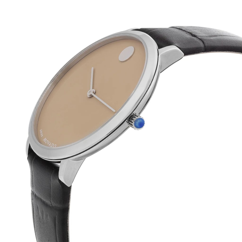 View Of Crown Facing Side Of Movado 0607343 Stainless Steel Watch Display Model Condition