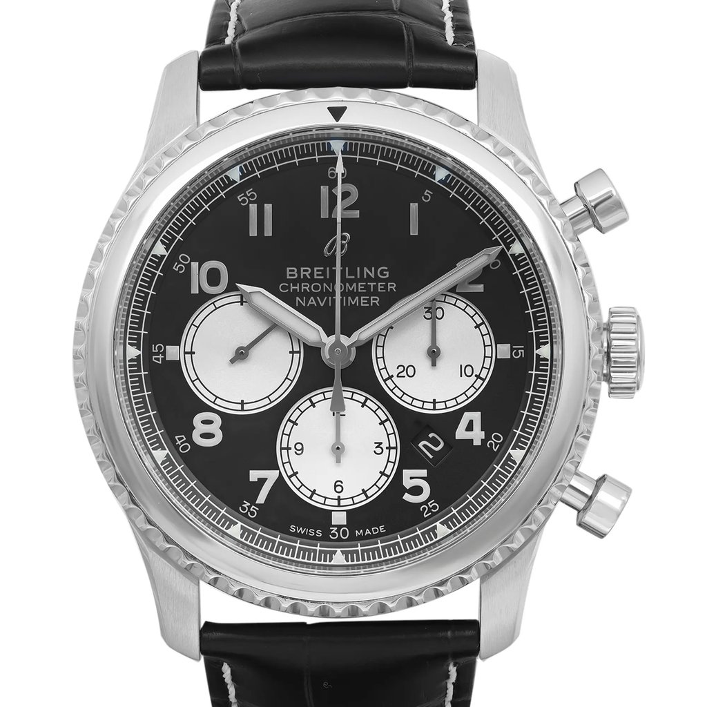 Up Close Front Facing Picture Of Breitling AB0117131B1 Stainless Steel Watch Display Model Condition