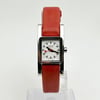 An image of a Wristwatch by mondaine. This Pre Owned item is designed for Women, featuring a Casual style. It has a Quartz movement and an Analog display with a White dial color. The indices include 12-Hour Dial. The band is made of Leather and the case is made of Stainless Steel. The watch has a Square shape with a case size of 20 mm and a case thickness of 6 mm.