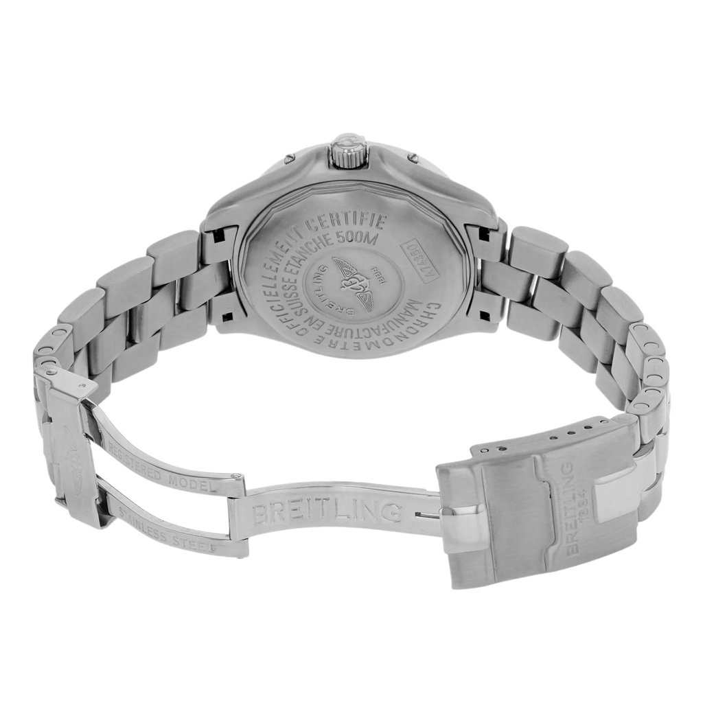 Back View Of {Caseback} Back Case And Open Stainless Steel Band Of Breitling A74350 Watch Pre Owned Condition