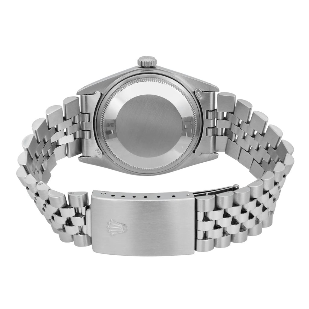 Back View Of Solid Back Case And Closed Stainless Steel Band Of Rolex 1603 Watch Pre Owned Condition