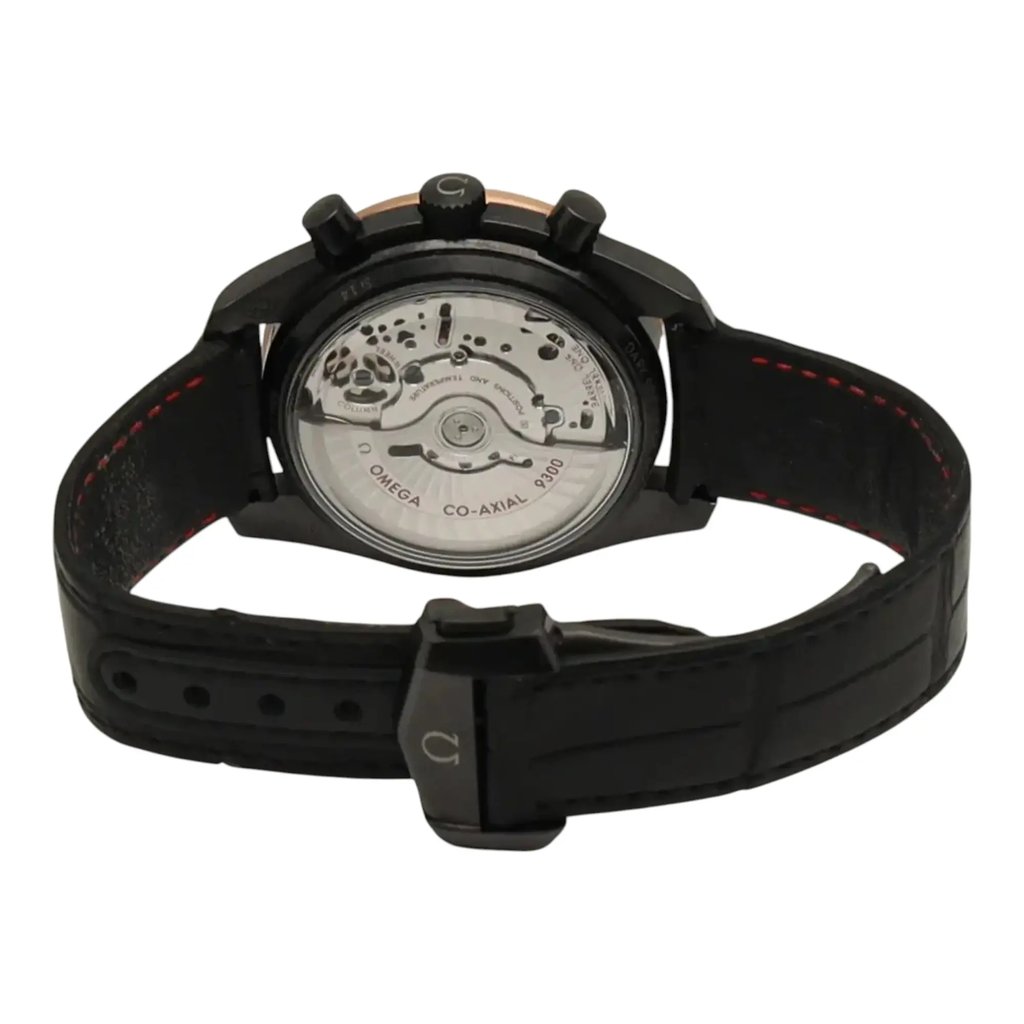 Back View Of Exhibition Back Case And Closed Leather Band Of OMEGA 311.63.44.51.06.001 Watch Pre Owned Condition
