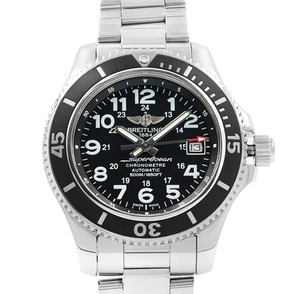 Up Close Front Facing Picture Of Breitling A17365C9/BD67-161A Stainless Steel Watch Display Model Condition
