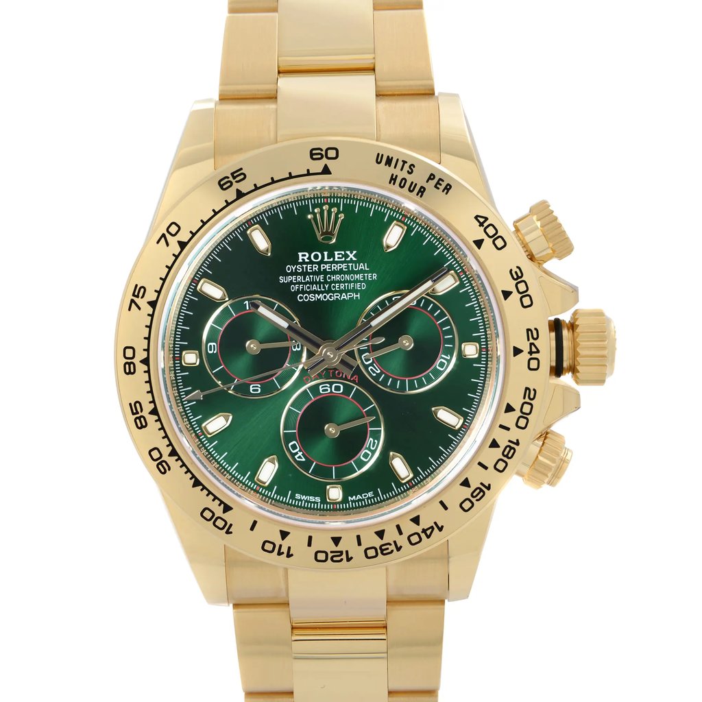 Up Close Front Facing Picture Of Rolex 116508 Gold 18kt Watch Unworn Condition